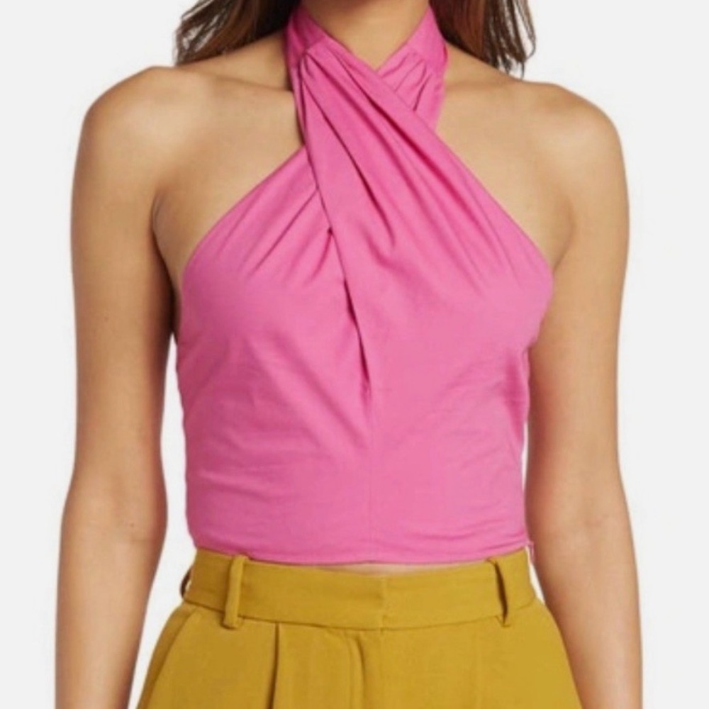 STAUD Pink Halter Crop Top